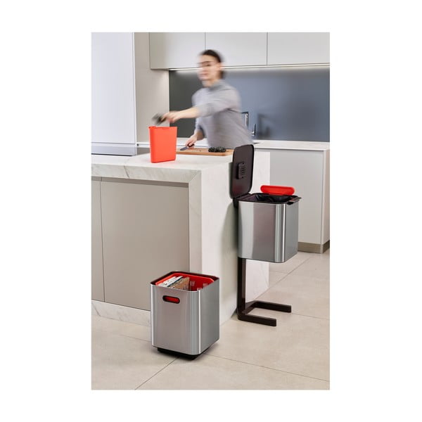 Iš plieno šiukšliadėžė sidabrinės spalvos rūšiavimui 40 l Totem Compact – Joseph Joseph-image-4