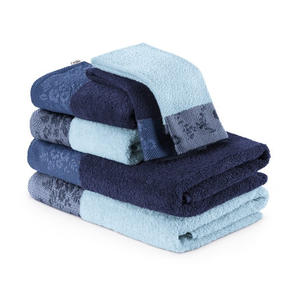 6 mėlynų rankšluosčių ir vonios rankšluosčių rinkinys AmeliaHome
