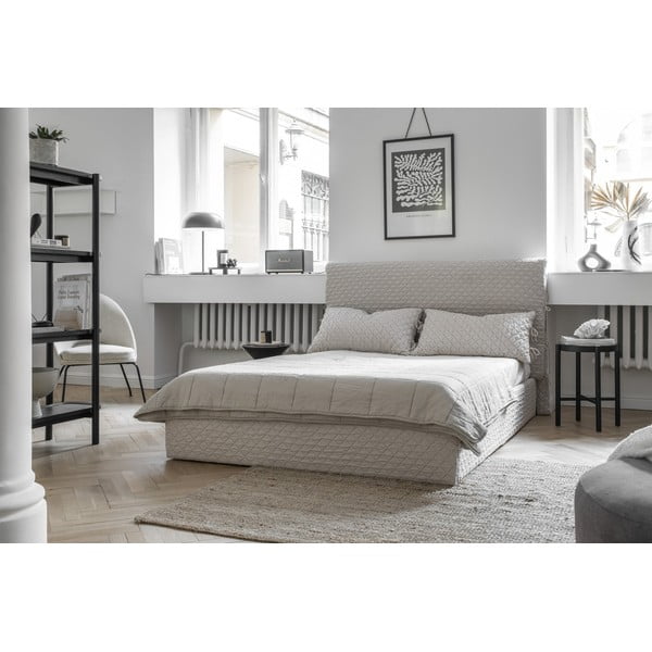 Smėlio spalvos minkšta dvigulė lova su grotelėmis 160x200 cm Sleepy Luna - Miuform-image-3