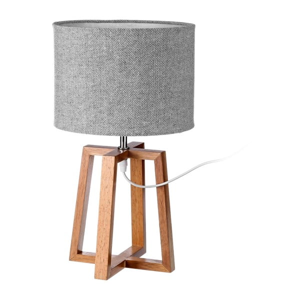 Iš medienos masyvo stalinis šviestuvas pilkos spalvos/rudos spalvos su tekstiliniu gaubtu (aukštis 44 cm) – Casa Selección
