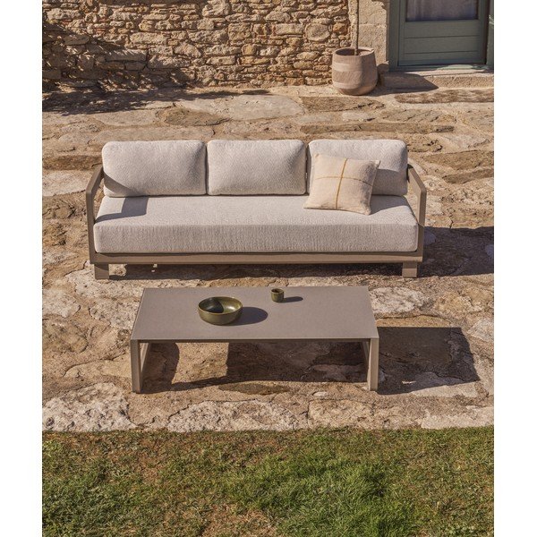 Smėlio spalvos/taupe spalvos iš aliuminio sodo poilsio baldų komplektas 3 žmonėms Nerano – Kave Home-image-1