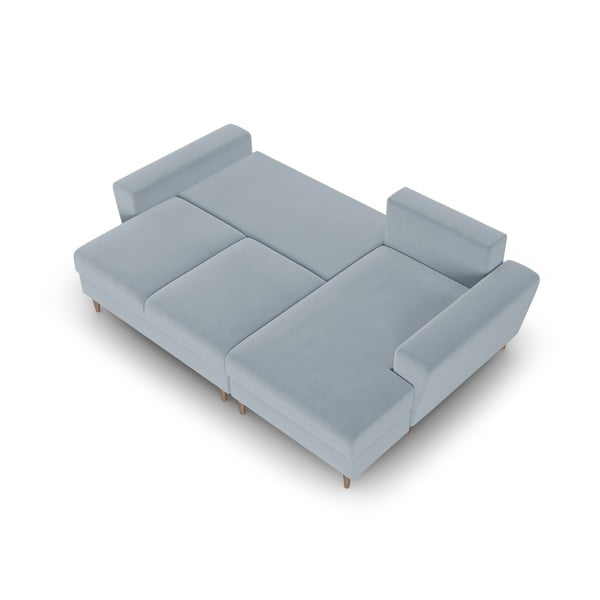 Šviesiai mėlynos spalvos iš velveto sulankstoma/su sandėliavimo vieta kampinė sofa (su dešiniuoju kampu/su gultu) Kyoto – Cosmopolitan Design-image-2