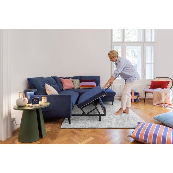 Tamsiai mėlyna aksominė kampinė sofa Miuform Stylish Stan L, kairysis kampas-image-3