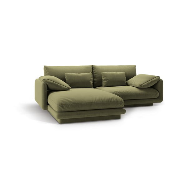 Iš velveto kampinė sofa šviesiai žalios spalvos (su kairiuoju kampu/su gultu) Torino – Micadoni -image-2