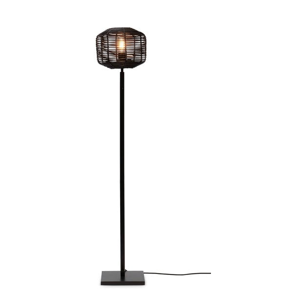 Pastatomas šviestuvas juodos spalvos (aukštis 130 cm) su rotango gaubtu Tanami – Good&Mojo