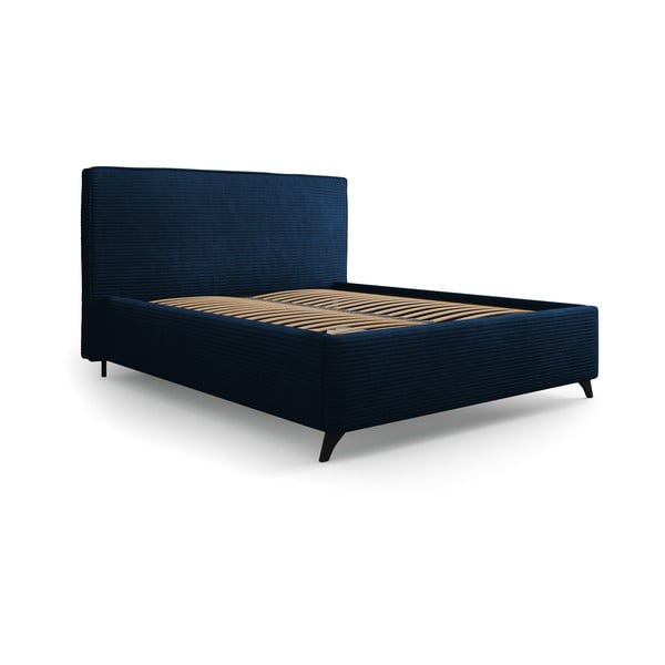 Dvigulė lova tamsiai mėlynos spalvos audiniu dengta su sandėliavimo vieta su lovos grotelėmis 140x200 cm Malou – Milo Casa