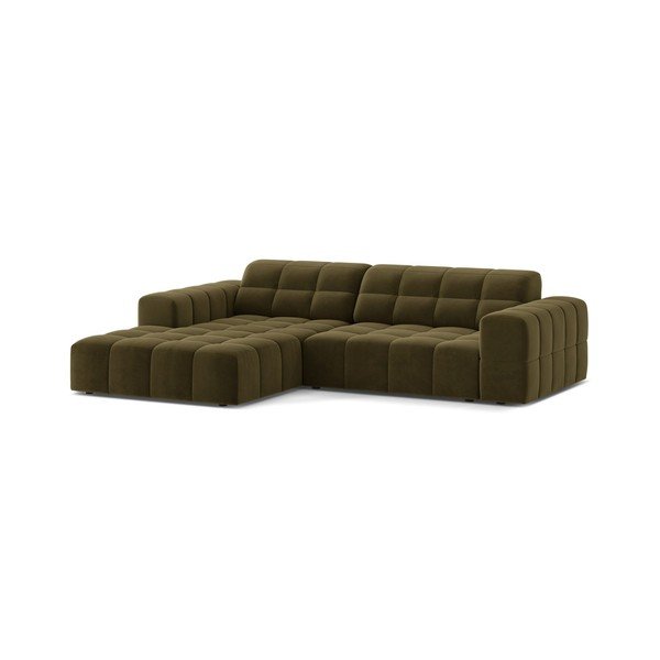 Khaki spalvos kampinė sofa iš velveto (su kairiuoju kampu/su gultu) Chicago – Cosmopolitan Design-image-1