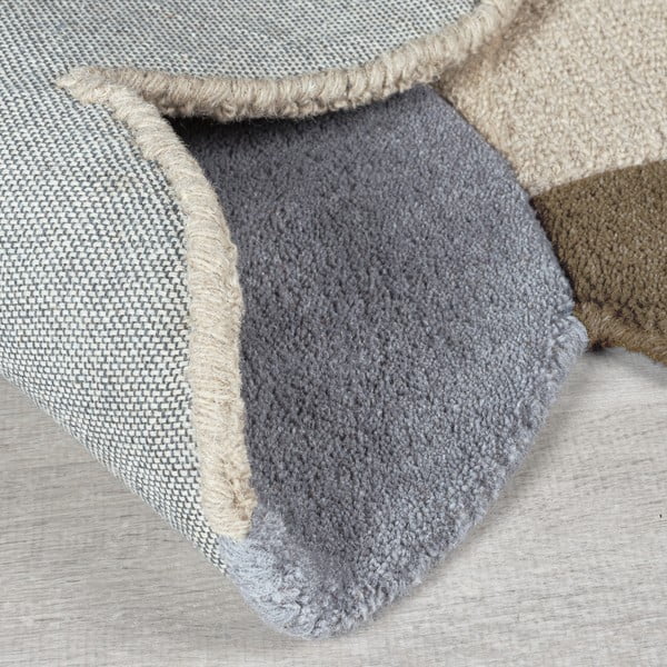 Rankų darbo pilkai smėlinės spalvos iš vilnos kilimas 80x230 cm Mia Scallop Frame – Flair Rugs-image-3