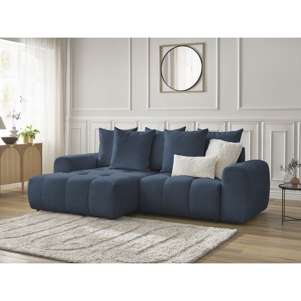 Mėlynos spalvos sulankstoma/su sandėliavimo vieta kampinė sofa iš šenilinio audinio (su kairiuoju kampu/su gultu) Roxelane – Bobochic Paris-image-3