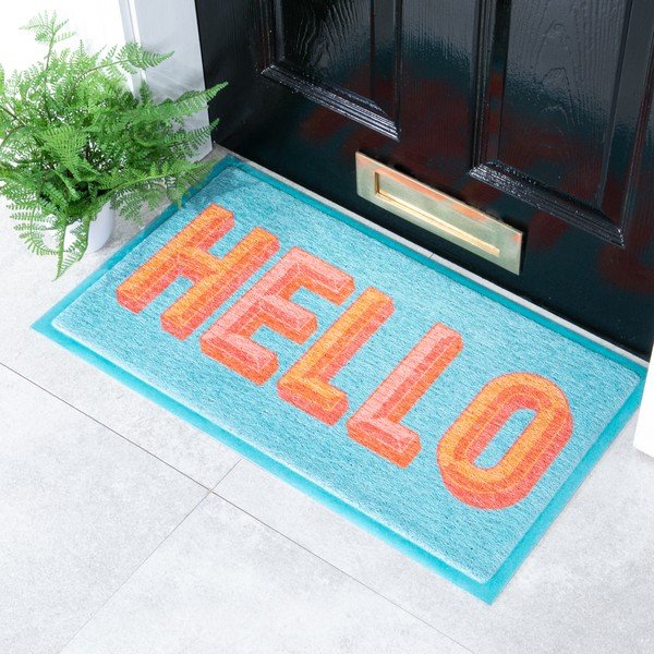 Iš perdirbto plastiko grindų kilimėlis 40x70 cm Blue Hello – Artsy Doormats-image-1