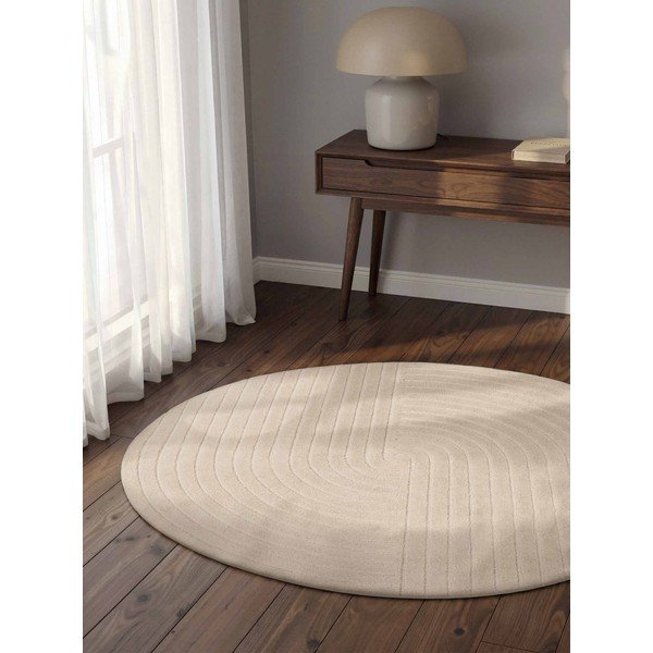 Rankų darbo kreminės spalvos iš vilnos apvalios formos kilimas ø 150 cm Arcura – Vikosa-image-1