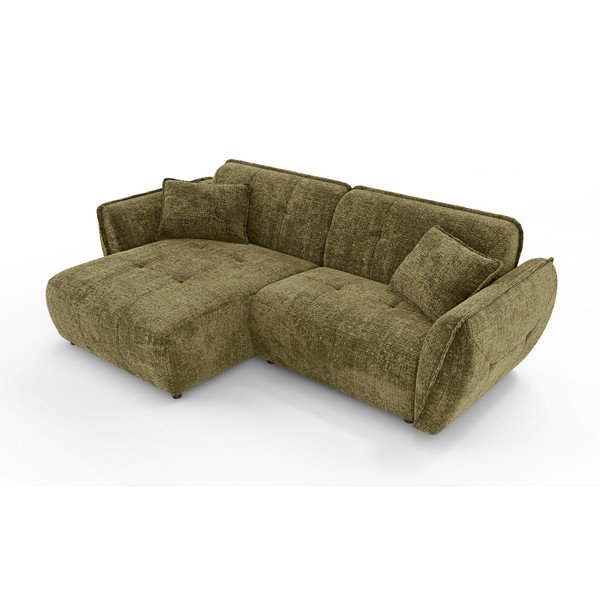Žalios spalvos kampinė sofa iš šenilinio audinio (su kairiuoju kampu/su gultu) Nelia – Ropez-image-2