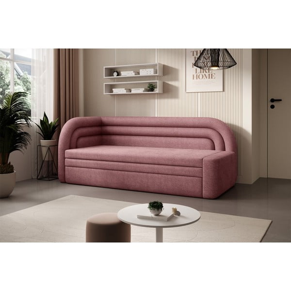 Rožinės spalvos iš šenilinio audinio sulankstoma/su sandėliavimo vieta sofa su kairiuoju kampu 223 cm Fabillo – ELTAP-image-3