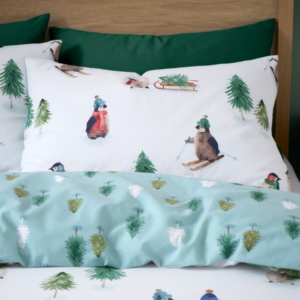 Baltos spalvos iš flanelės dvigulė/itin ilga patalynė 230x220 cm Snowy Penguin – Catherine Lansfield-image-3