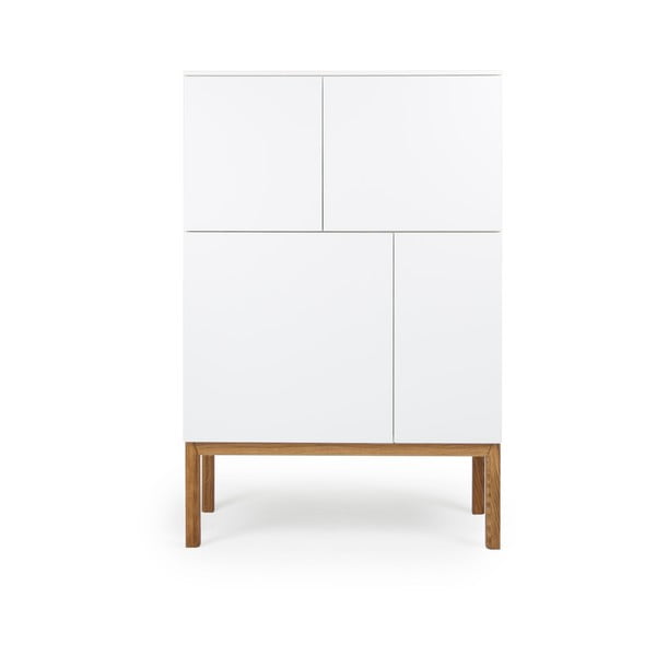 Balta keturių durų komoda su ąžuolinėmis kojomis Tenzo Patch, 92 x 138 cm