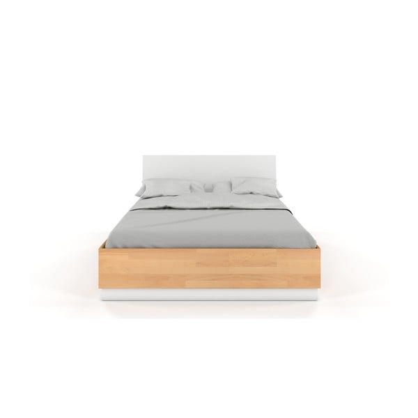 Dvigulė lova iš buko ir pušies medienos su baltomis detalėmis SKANDICA Finn, 160 x 200 cm