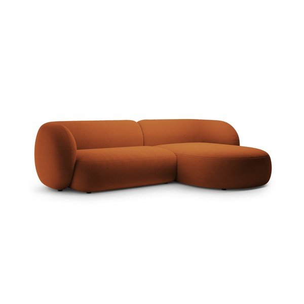 Terakotos spalvos kampinė sofa iš velveto (su dešiniuoju kampu/su gultu) Kate – Micadoni -image-1