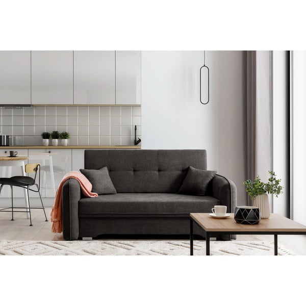 Tamsiai pilkos spalvos iš šenilinio audinio sulankstoma/su sandėliavimo vieta sofa 155 cm Laine – ELTAP-image-1