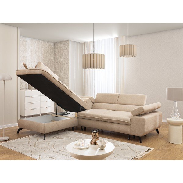 Smėlio spalvos kampinė sofa iš šenilinio audinio (su kairiuoju kampu/„L“ formos) Marbeya  – Ropez-image-4