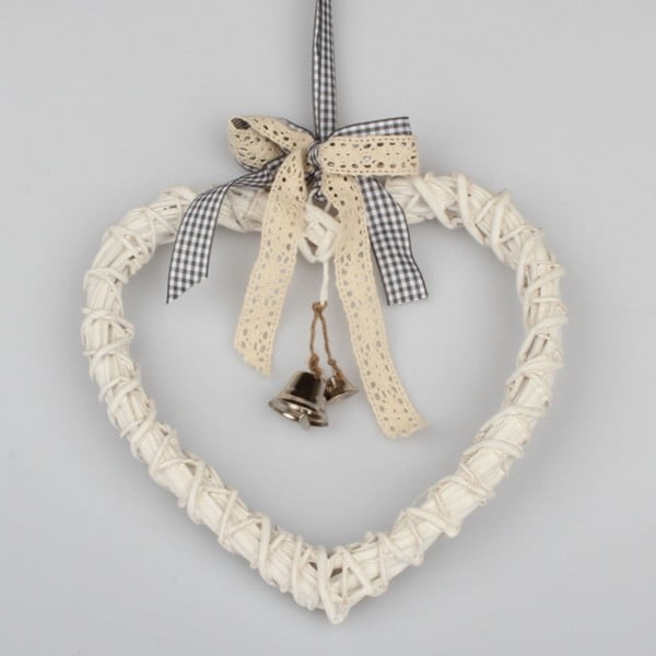 Baltos spalvos rotango širdelė Dakls Bell, 20 cm