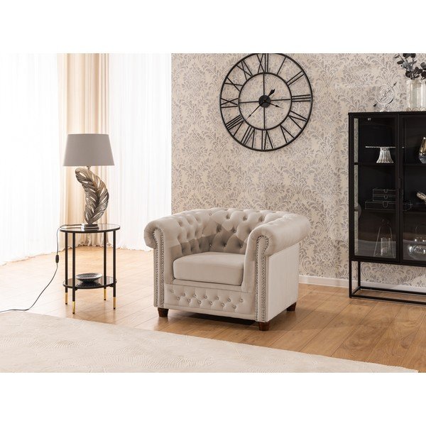 Smėlio spalvos Chesterfield krėslas iš velveto York Blik – Ropez-image-3