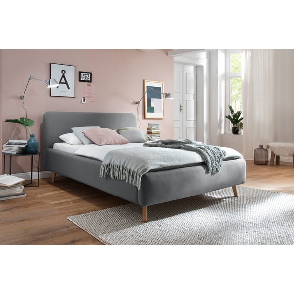 Pilkos spalvos dvigulė lova audiniu dengta be grotelių 140x200 cm Mattis – Meise Möbel-image-1