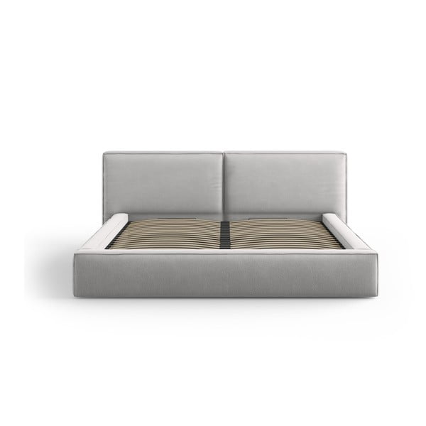 Dvigulė lova šviesiai pilkos spalvos audiniu dengta su sandėliavimo vieta su lovos grotelėmis 200x200 cm Arendal – Cosmopolitan Design-image-2