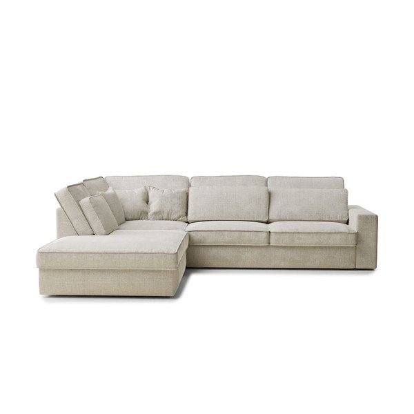 Pilkai smėlinės spalvos kampinė sofa iš šenilinio audinio (su kairiuoju kampu/„L“ formos) Kirou – Maison de Rêve