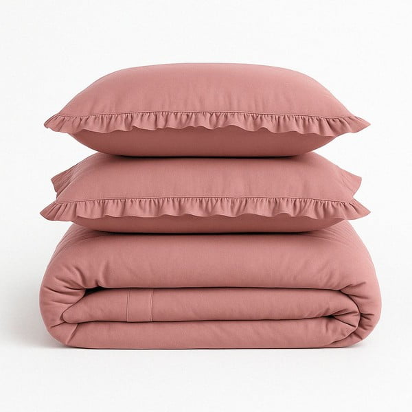 Rožinės spalvos iš ranforce medvilnės dvigulė/itin ilga patalynė 240x220 cm Ruffle Striped – Mila Home Luxury