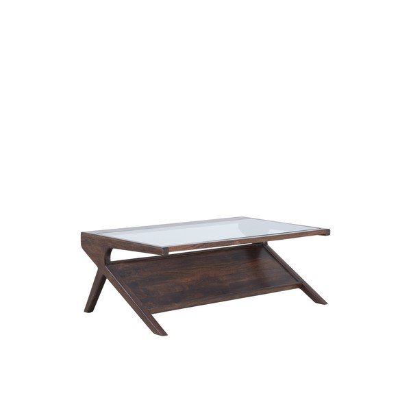 Tamsios natūralios spalvos kavos staliukas su stikliniu stalviršiu 70x112 cm Yuki – Light & Living