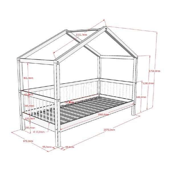 Natūralios spalvos naminė iš buko masyvo vaikiška lova su lovos grotelėmis 90x200 cm Forrest – Vipack-image-2