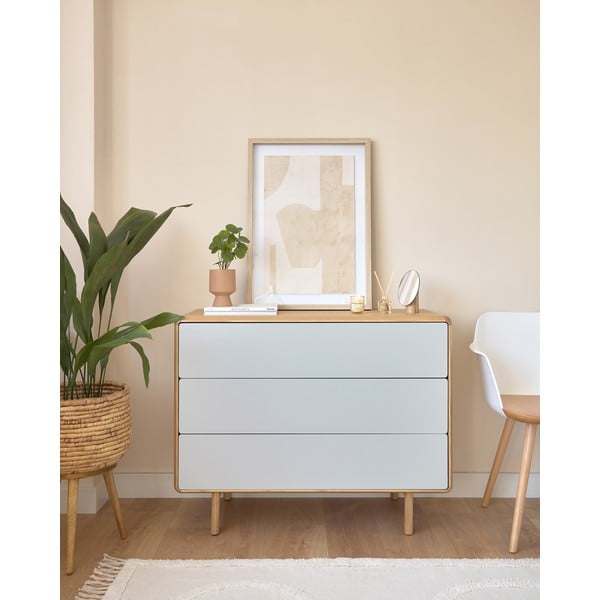 Pilkos spalvos/natūralios spalvos šoninė spintelė iš uosio 99x78,5x42 cm Anielle – Kave Home-image-1