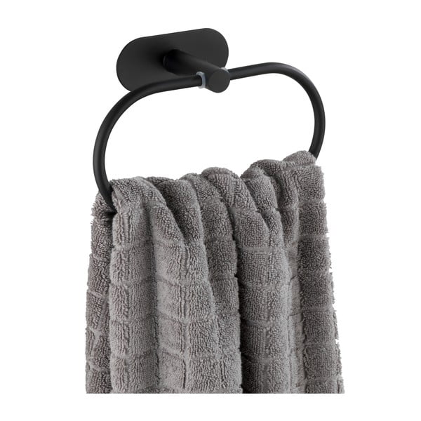 Matinės juodos spalvos nerūdijančio plieno sieninis rankšluosčių laikiklis Wenko Orea Ring Turbo-Loc® -image-3