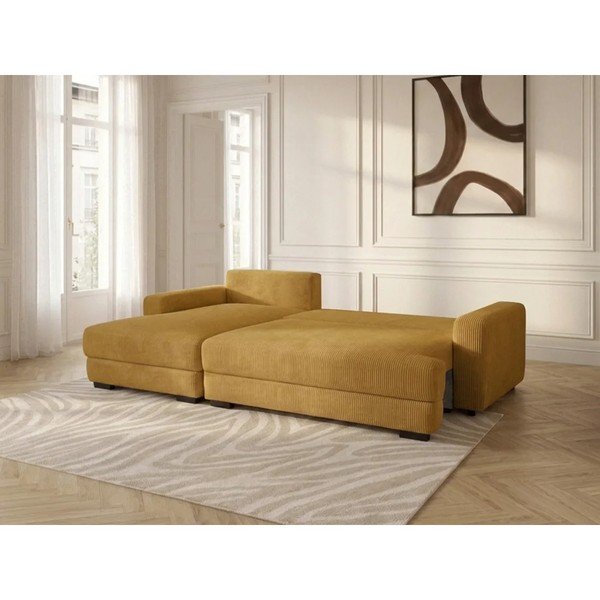 Geltonos spalvos sulankstoma/su sandėliavimo vieta kampinė sofa iš kordinio velveto (su kairiuoju kampu/su gultu) Campi – Bobochic Paris-image-3