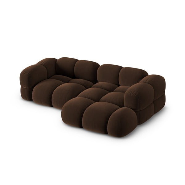Tamsiai rudos spalvos iš velveto kampinė sofa (su dešiniuoju kampu/su gultu) Loretto – Cosmopolitan Design-image-2