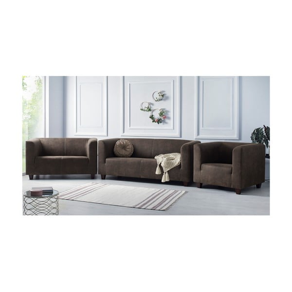 2 šviesiai rudos spalvos sofos ir fotelio komplektas Bobochic Paris Django Preston