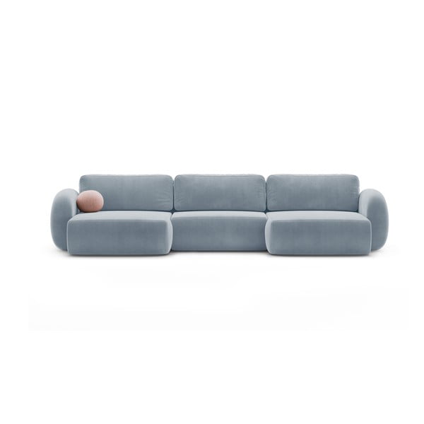 Pilkai mėlynos spalvos iš velveto sulankstoma/su sandėliavimo vieta kampinė sofa („U“ formos) Tonale – Cosmopolitan Design