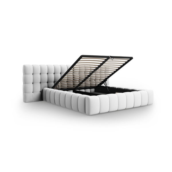 Dvigulė lova šviesiai pilkos spalvos audiniu dengta su sandėliavimo vieta su lovos grotelėmis 160x200 cm Mamaia – Micadoni Home-image-3