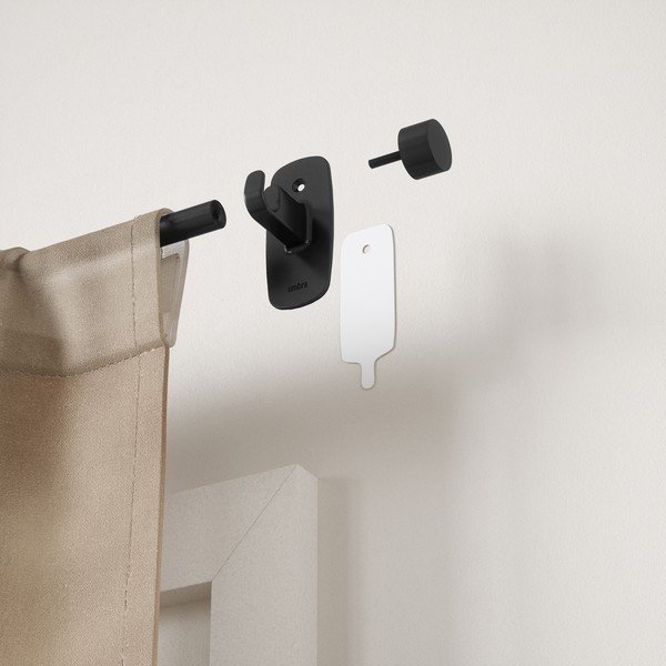 Matinės juodos spalvos iš plieno išplečiamas užuolaidos strypas 40 - 71 cm Adhera – Umbra-image-3