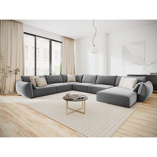 Šviesiai pilkos spalvos iš velveto kampinė sofa (su kairiuoju kampu/„U“ formos) Vanda – Mazzini Sofas-image-1