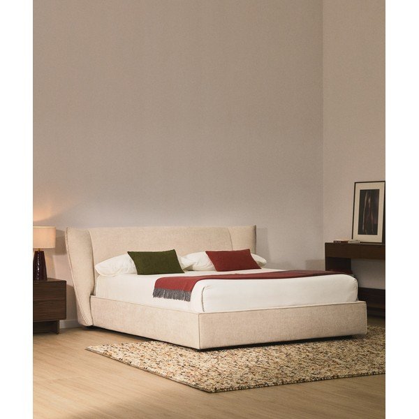 Smėlio spalvos iš šenilino dvigulė lova audiniu dengta su sandėliavimo vieta su lovos grotelėmis 180x200 cm Arvian – Kave Home-image-1