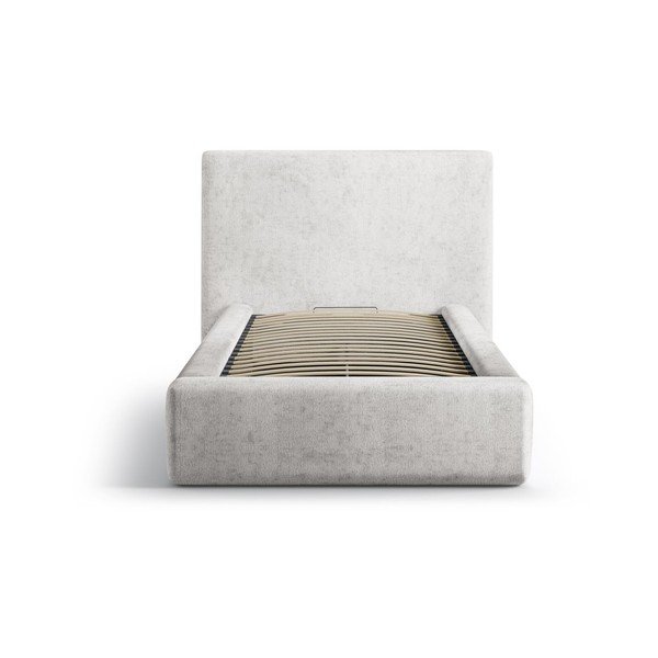 Šviesiai pilkos spalvos viengulė lova audiniu dengta su sandėliavimo vieta su lovos grotelėmis 90x200 cm Amy – Micadoni -image-3