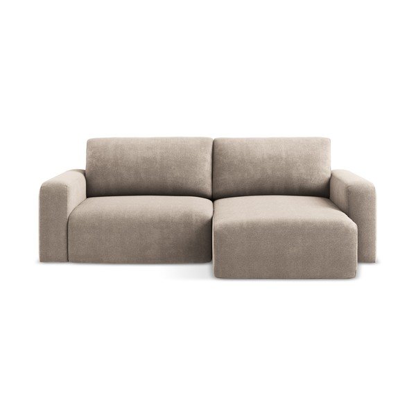 Smėlio spalvos sulankstoma/su sandėliavimo vieta kampinė sofa iš šenilinio audinio (su dešiniuoju kampu/su gultu) Kona – Makamii