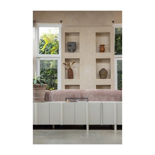 Šviesiai pilkos spalvos TV spintelė iš pušies masyvo 152x53x46 cm Basu – WOOOD-image-1