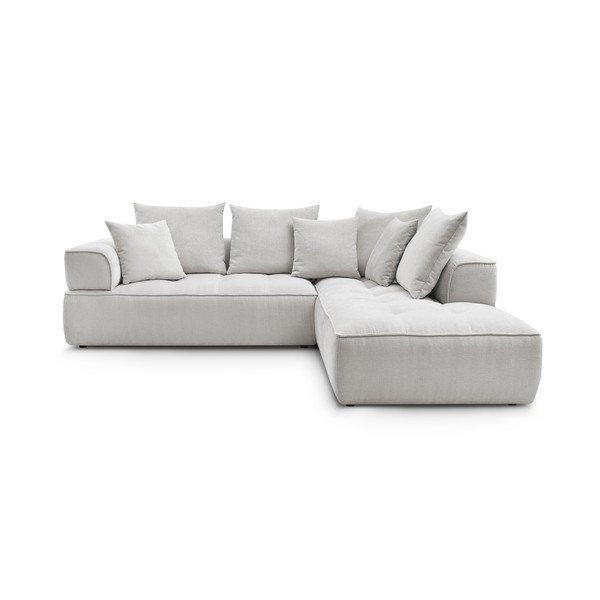 Šviesiai pilkos spalvos iš šenilinio audinio kampinė sofa (su dešiniuoju kampu/„L“ formos) Whesley – Bobochic Paris