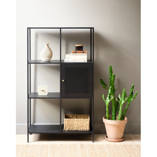 Juoda metalinė knygų spinta 80x138 cm Malibu - Unique Furniture-image-1