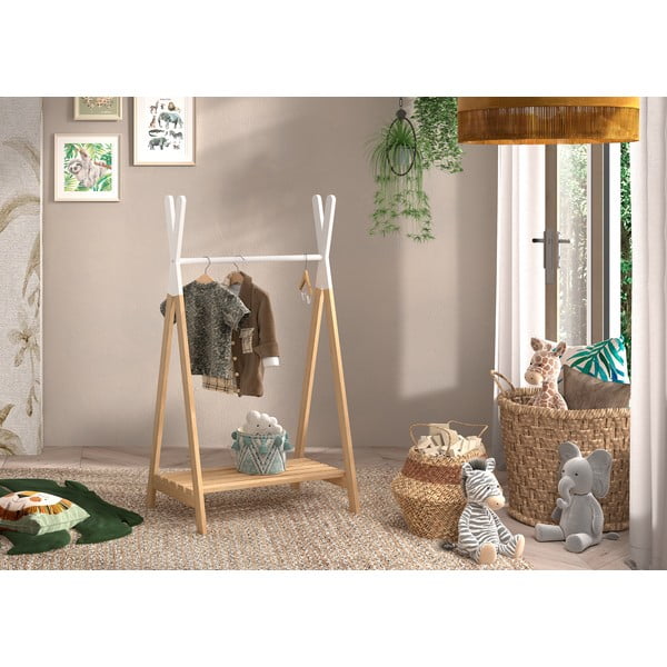 Vaikiška drabužių kabykla iš pušies masyvo baltos spalvos/natūralios spalvos KIDDY – Vipack-image-1