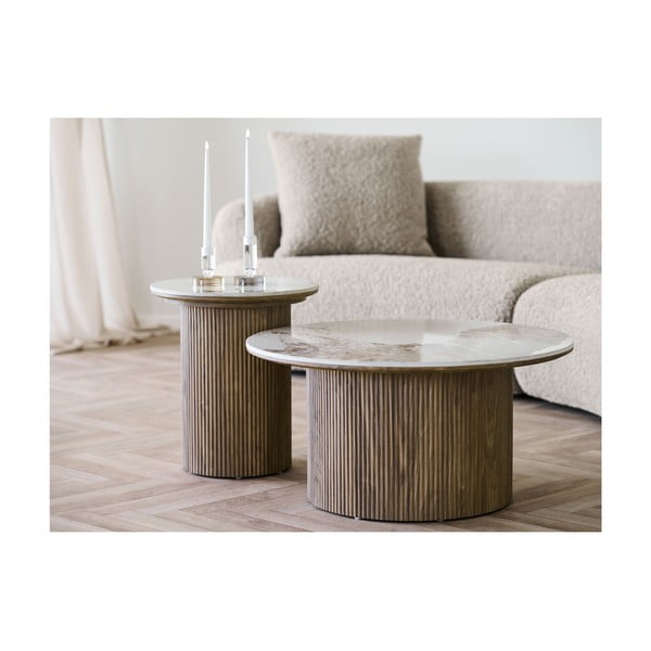 Apvalios formos šoninis stalas su marmuro dekoro stalviršiu ø 45 cm Athens – House Nordic-image-2