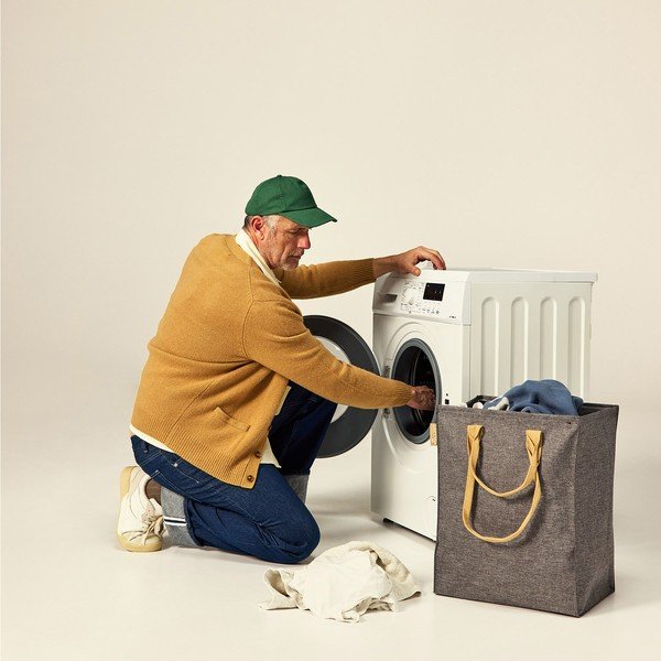 Pilkos spalvos iš tekstilės skalbinių krepšys 53 l Laundry Hub Tweed – Rolser-image-3