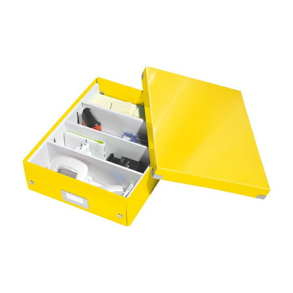 Iš kartono daiktadėžė geltonos spalvos su dangčiu 28x37x10 cm Click&Store – Leitz